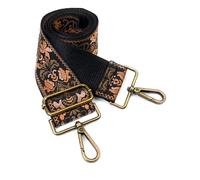 VersaKits Black Brown Vintage Floral Purse Strap with Bronze Hardware 2 Inch Wide Replacement Crossbody Guitar Style Shoulder Strap for Handbags Totes