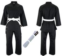 VERSAL Karate Gi for Kids/Adults Karate Uniform | Student Black Karate Suit | 8oz Lightweight Polycotton Martial Arts Training Sparring Taekwondo Uniform with Belt (Black, 4/170cm)