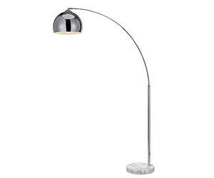 VERSANORA Teamson Home Modern Arc Curved LED Standing Floor Lamp 67 inch Tall Standing Hanging Light, Chrome Finished Shade White Marble Base for Living Room