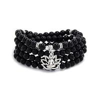 Versatile 108 Stone Bead Mala Necklace with Yoga Charm - Wearable as Bracelet (Black Agate)