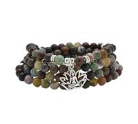 Versatile 108 Stone Bead Mala Necklace with Yoga Charm - Wearable as Bracelet (Indian Agate)