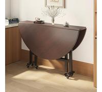 Versatile 120cm Round Dining Table - Wooden Kitchen Table with 6 Wheels - Expandable Desk for Kitchen & Office with Stylish Wood Grain Design