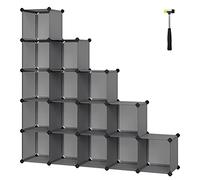 Versatile 16-Cube Shoe Rack & Storage Organizer - DIY Shelving System in Grey PP Plastic for Bedroom, Office, Closet - Efficient Space Divider, 31 x 123 x 123 cm
