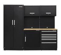 Versatile 2.5M Garage Storage System With Oak Worktop And Modular Cabinets
