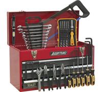 Versatile 3 Drawer Portable Tool Chest With 93 Piece Complete Tool Kit In Red And Grey