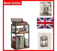 VASAGLE Record Player Stand, 3-Tier Side Table, Vinyl Record Storage up to 100 Albums, End Table for Living Room, Bedroom, Rustic Brown LET275K01