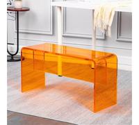 Versatile 39.4in Modern Acrylic Bench - Stylish Backless Lounge Chair & Shoe Changing Stool for Living Room Bedroom Entryway or Retail Spaces - Orange