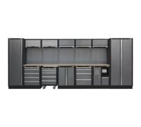 Versatile 4.9M Garage Storage Solution With Modular Units And Durable Pressed Wood Worktop