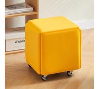 Versatile 5-in-1 Yellow Leather Ottoman Set with Wheels, Cube Stools & Square Poufs - Stylish Storage for Living Room, 17.7" Functional Fur Solutions