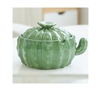 Versatile Ashtray With Lid 330 Ml / 11.6 Oz Large Capacity Slot To Hold Ceramics Ash Tray Home Decoration Desktop Storage Reusable-Green+1x handle
