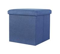 Versatile Blue Linen Single Seat Pouffe Footstool & Storage Cube - Removable Lid Ottoman Folding Toy Chest 30x30x30 cm Ideal for Living Room & Kids' Rooms