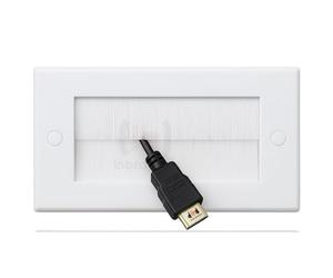 Versatile Brush Faceplate Cable Exit/Entry Wall Cover - Choose Single or Double Gang, Black or White (Double White with Black Brush)