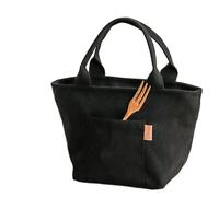 Versatile Canvas Insulated Lunch Bag With Zipper Portable Storage Tote For Travel & Picnics Easy-Clean Square Organizer Cotton(Black)