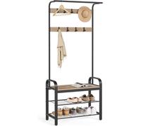 Versatile Coat Stand with Shoe Storage & 9 Hooks - 72x34 cm Industrial Design