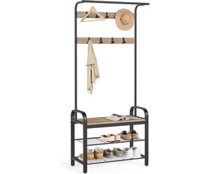 Versatile Coat Stand with Shoe Storage & 9 Hooks - 72x34 cm Industrial Design