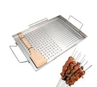 Versatile Cooking Grill Plate, Flat Top Griddle with Handles, Stainless Steel Barbecue Utensils for Indoor Kitchen and Outdoor Camping Use, 16.93x11.5x0.79 Inches