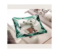 Versatile Creative Crystal Glass Ashtray To Prevent Ash From Flying Outdoor Ashtray Indoor Portable Decoration Modern Ashtray Reusable-Square Green