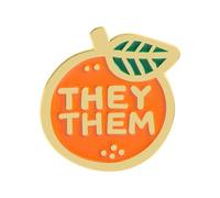 Versatile Enameled Pin for Gender Identity Featuring Oranges Fruit Symbol and Pronoun Designs THEY SHE/HER Gift Alloy Brooch