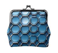 Versatile Exquisite Coin Purse with Zipper for Coins and Cards Blue Hexagons and Diamonds
