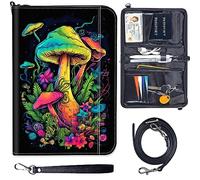 Versatile Family Passport Holder Wallet, Premium Leather Passport Holder with RFID Blocking, Detachable Straps and Travel Document Organizer Clutch Bag for Women men, Bee, Magic mushroom 03, Modern