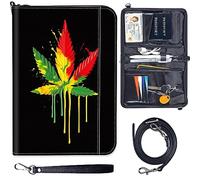 Versatile Family Passport Holder Wallet, Premium Leather Passport Holder with RFID Blocking, Detachable Straps and Travel Document Organizer Clutch Bag for Women men, Bee, Five Leaf Grass, Modern