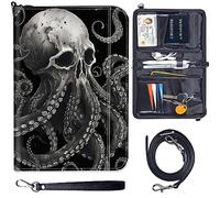 Versatile Family Passport Holder Wallet, Premium Leather Passport Holder with RFID Blocking, Detachable Straps and Travel Document Organizer Clutch Bag for Women men, Bee, Skull Octopus, Modern