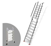 Versatile Folding Step Ladder for Attic, Bed, Basement, or Warehouse - Durable Aluminum with Non-Slip Features(Silver,14step)