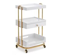 Versatile Gold Rolling Beauty Trolley for Salon, Spa, Bedroom & Office - Mobile Hairdressing Cart with Ample Storage for Makeup & Supplies on Wheels
