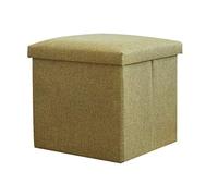 Versatile Grass Green Linen Pouffe Footstool - Single Seat Cube Ottoman with Removable Lid Folding Storage Box & Toy Chest (25x25x25 cm) - Stylish & Functional Home Décor
