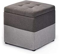 Versatile Grey Fabric Upholstered Cube Ottoman Sto Footstool with Hind Lid Slish Toy Box & Space Saving Footrest 40x40x40cm Home Decor Solut