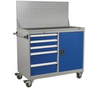 Versatile Industrial Mobile Workstation With 5 Drawers, 1 Shelf, And 4 Wheels For Easy Mobility