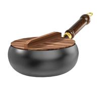 Versatile Iron Pot, Uncoated Hand Forged Big Belly Pot, Non Stick Wok, with Wood Handle and Lid, Cooking Vessel for Simmering and High-Heat Frying, 24x10.5x21cm