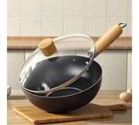 Versatile Iron Wok Frying Pan With Glass Lid, 3-in-1 Sauté Pan, Skillet & Mini Wok, Non-Stick Cookware For Stir-Frying Deep-Frying Braising(20CM)