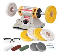 Versatile Jewelry Polisher and Bench Grinder Polisher Ideal for Jewelry Polishing and Finishing Work with 6 Fabric Wheels, 2 Abrasive Fiber Wheels, Safety Glass, Composite
