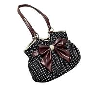 Versatile Large Capacity Retro Dot Shoulder Bag with Underarm Strap and Elegant Bows Lace for Everyday Activities Dot Bag, Black, Mass Beauty