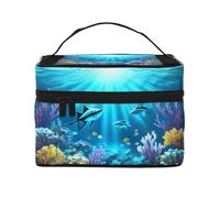Versatile LargeSubmarine Coral Rays Cosmetic Bag: Water-Resistant Toiletry Organizer for Women Men â€“ Ideal for Gym Workouts, Vacations, and Business Trips