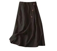 Versatile Layered Skirt for Women and Maxi Skirts Women's New Casual A Line Dress Summer Cotton and Linen Medium Length Elastic Waist Large Swing Skirt Half Length Women's Satin Split A (Black, M)