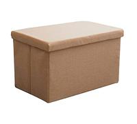 Versatile Linen Ottoman Storage Bench - Space-Saving Footstool for Patio Bedroom & Living Room - 40x23x25cm (16x9x10inch) - Stylish Rice Color Storage Box