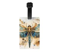 Versatile Luggage Tag PVC Light Durable Exquisite Golden Delicate Dragonfly on Yellow Background Print for Quickly Find Your Luggage