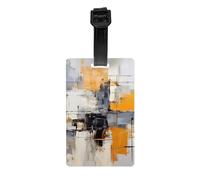 Versatile Luggage Tag PVC Light Durable Exquisite Grey and Yellow Abstract Art Painting Print for Quickly Find Your Luggage
