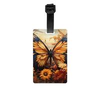 Versatile Luggage Tag PVC Light Durable Exquisite Orange Yellow Butterfly Field Flowers Print for Quickly Find Your Luggage