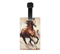Versatile Luggage Tag PVC Light Durable Exquisite Prancing Brown Horse Print for Quickly Find Your Luggage