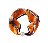 Versatile Magnetic Buckle Pearl Necklace Scarf For Women, Floral Silk Scarf For Mild Weather