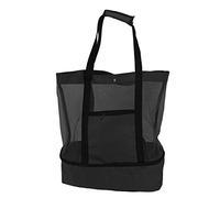 Versatile Mesh Beach Tote Bag, Top Zip Mesh Bag Cooler Tote for Beach Pool Cruise Vacation Essentials Cruise Ship Essentials 2026 (Black)