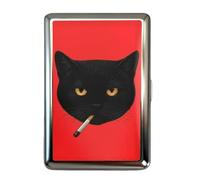 Versatile Metal Cigarette Case with Easy Snap Art Deco Illustration Elegant and Rebellious Card Box Vintage-Style Gift for Him & Her (Cat) (Orange Style 4)