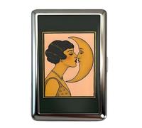 Versatile Metal Cigarette Case with Easy Snap Art Deco Illustration Elegant and Rebellious Card Box Vintage-Style Gift for Him & Her (Moon Kiss) (Black Style 1)