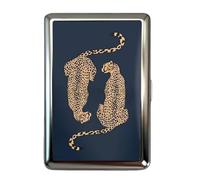 Versatile Metal Cigarette Case with Easy Snap Art Deco Illustration Elegant and Rebellious Card Box Vintage-Style Gift for Him & Her (Leopard) (Black style 10)