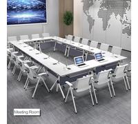 Versatile Mobile Conference Room TableLong Folding Design Rolling Meeting Table with Square Flip Top & Sturdy Metal Frame Ideal for Training Rooms & Collaborative Spaces
