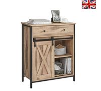Industrial Storage Sideboard with Sliding Barn Door, Toasted Oak + Black