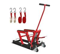 Versatile Red Iron Hydraulic Motorcycle Lift Jack - 1500 LBS Capacity, Portable ATV Scissor Lift Table with 4 Durable Casters, Efficient Foot-Operated Hoist for Motorcycles & UTVs!
